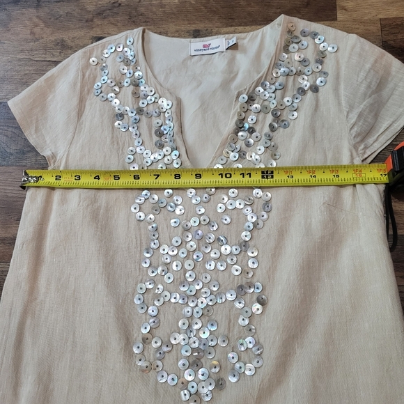 Vineyard Vines Women's Linen Cotten Blend Shell Beaded Cream Tunic Dress Size 2 - Picture 6 of 11